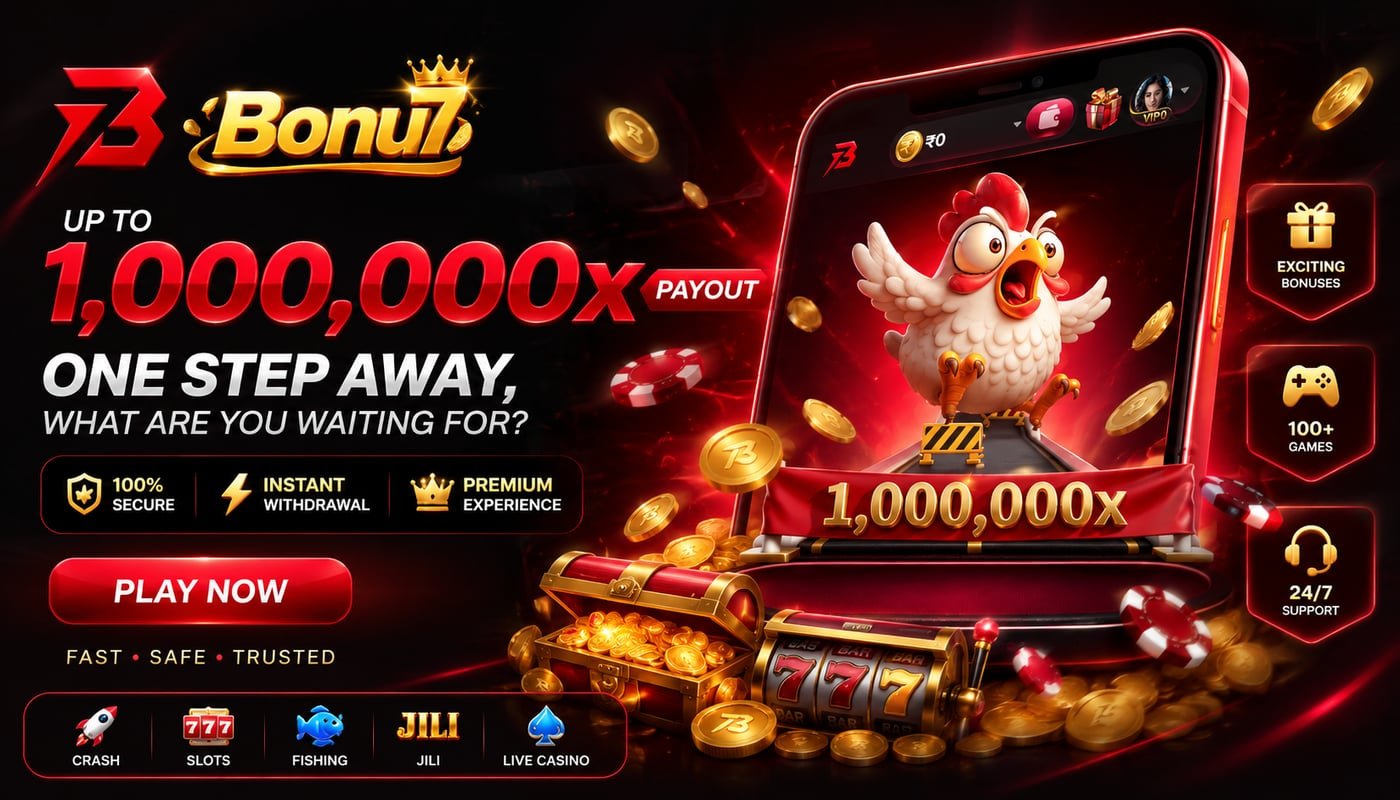 bonu7 game promotional banner: up to 1,000,000x payout, 100% secure, instant withdrawal, premium experience — Crash, Slots, Fishing, JILI and Live Casino