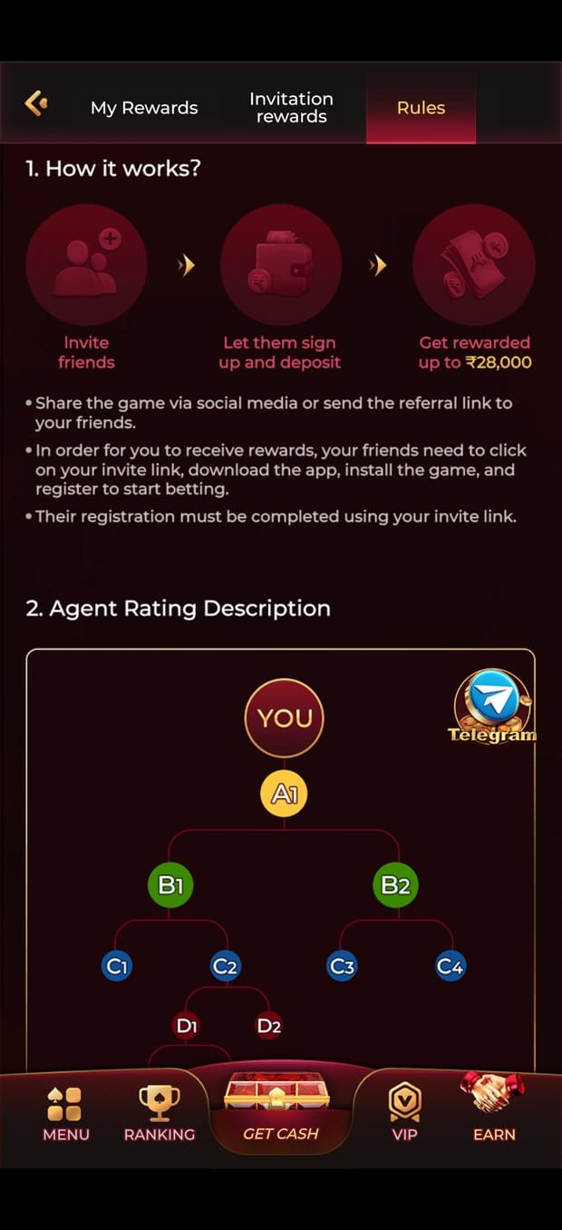 bonu7 game referral rules screen explaining how invitation rewards work